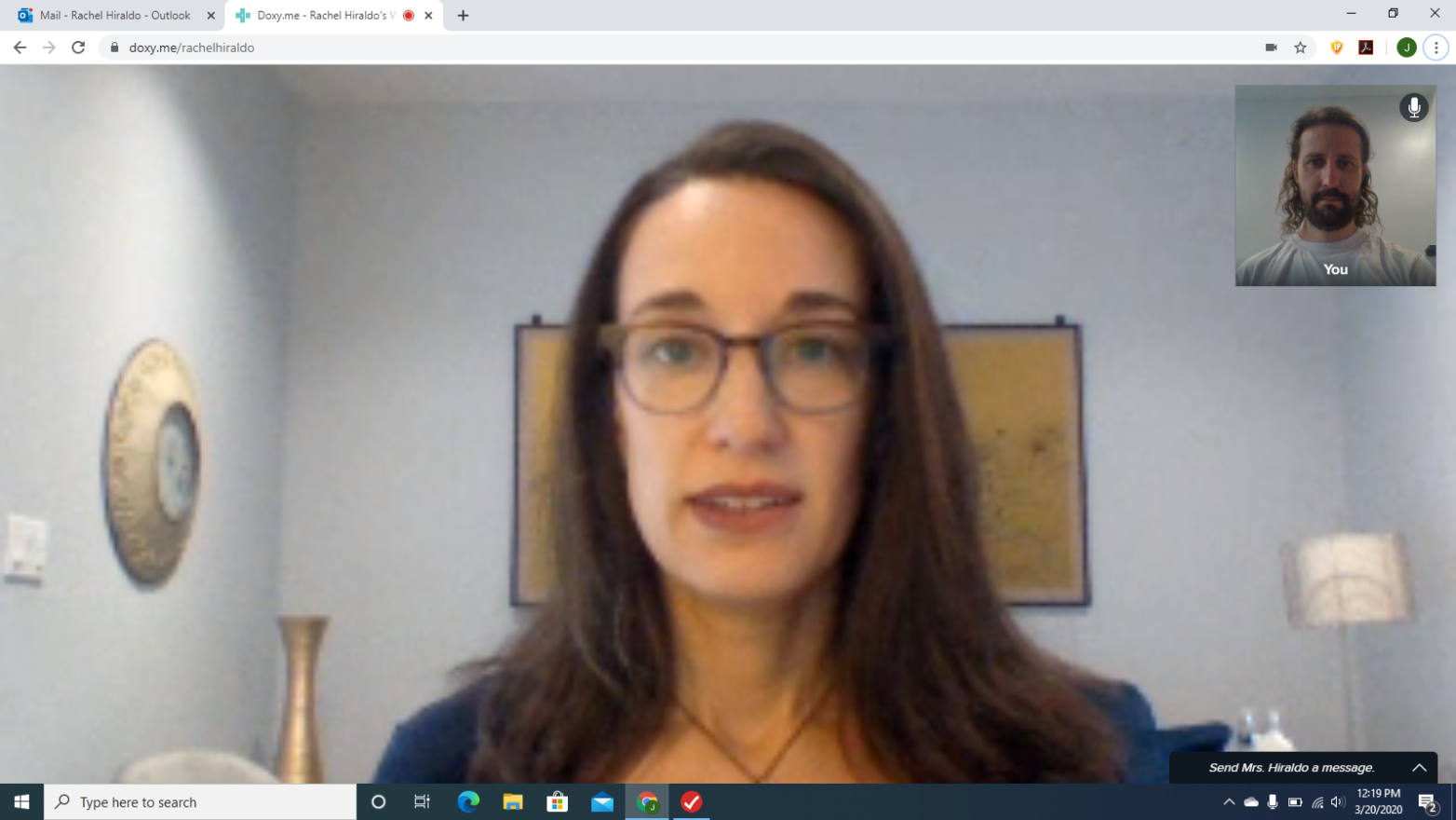 A screengrab a of teletherapy call with Rachel Hiraldo.